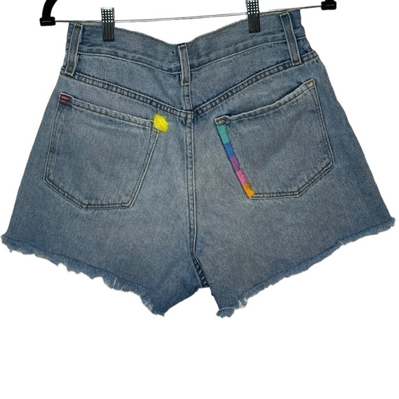 BDG Blue Denim shorts Multicolored embroidery frayed hem button fly size 29 - Picture 4 of 14